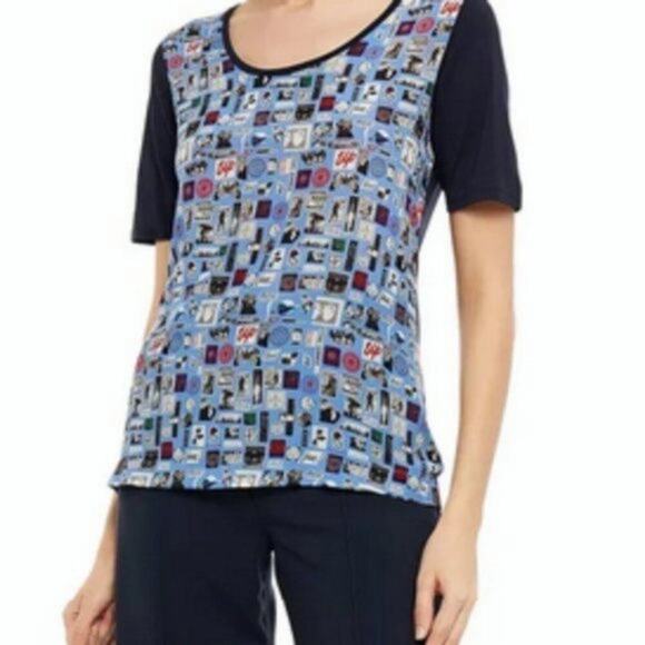 Paul Smith printed silk crepe de chine and modal jersey shirt blue M - Picture 2 of 7